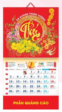 LỊCH LÒ XO GIỮA GẮN BỘ SỐ (37x70) - CHỮ PHÚC & MAI (AK31) - Xuân Bính Ngọ 2026