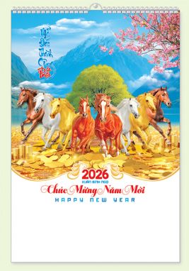 LỊCH 7 TỜ LÒ XO (40X60) - Mã Đáo Thành Công (1) (MT28) - Xuân Bính Ngọ 2026