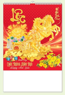 LỊCH 7 TỜ LÒ XO (40X60) - Mã Đáo Thành Công (2) (MT29) - Xuân Bính Ngọ 2026