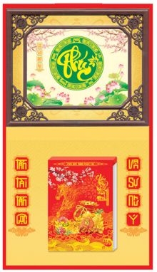 Bìa lịch khách ngọc Ngũ phúc lâm môn NH25 (32x58 cm) - Khánh ngọc chữ "Phúc"