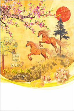 Lịch lò xo 7 tờ (40x60 cm) - Bính Ngọ phát tài - Sơn mài (NH50) - Xuân Bính Ngọ 2026